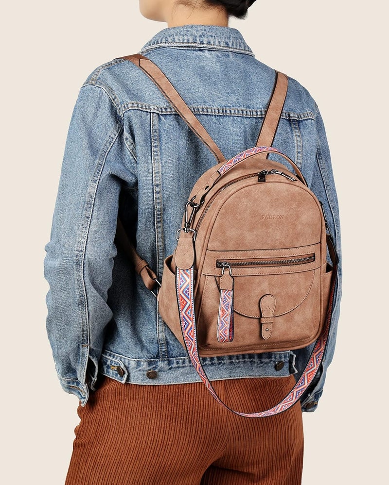 FADEON Mini Backpack Purse for Women, Designer Leather Cute Roomly Small Backpacks, Ladies Shoulder Backpack Fashion Handbag - Image 2